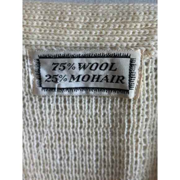 Vintage Wool Mohair Womens Cardigan Sweater Red White Knit Button Up Size M - Picture 3 of 9